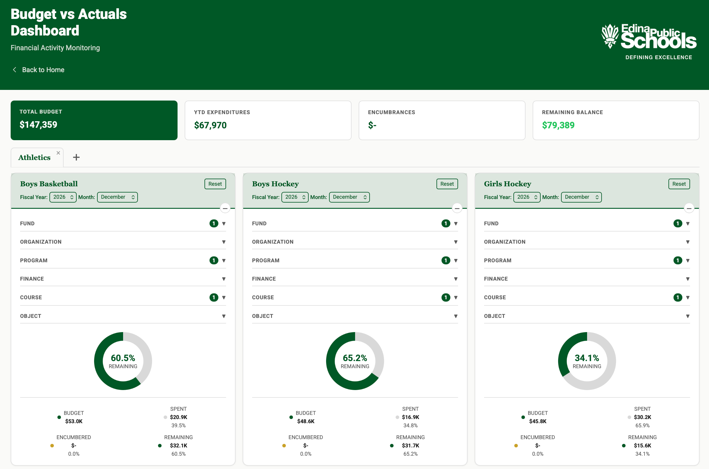 Budget vs Actual Dashboard Preview